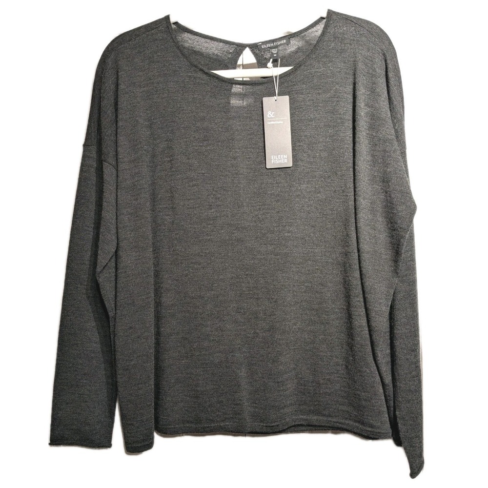 Eileen Fisher Sweater Womens M Peep Back Merino Wool Scoop Neck Box-Top NWT